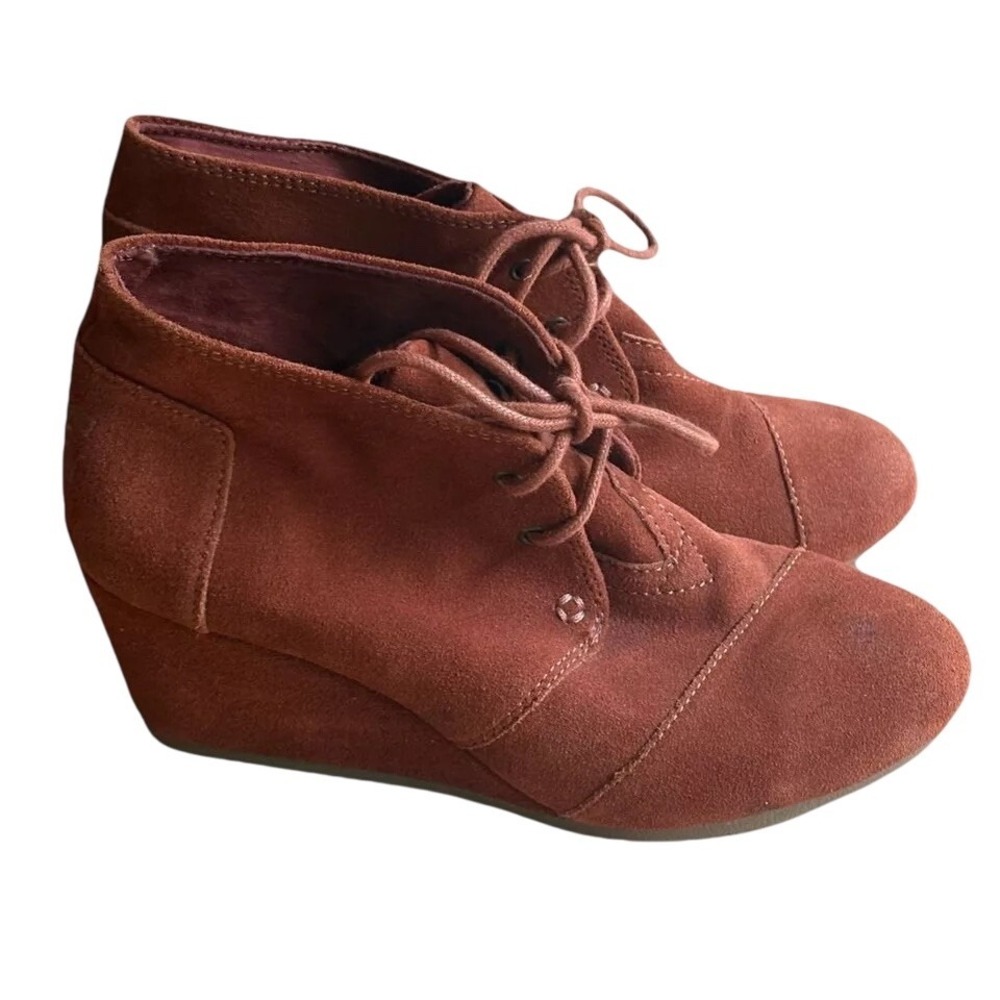 TOMS Kala Rust Brown Desert Lace Up Wedge Heel Ankle Bootie Women's SIZE 8 EUC